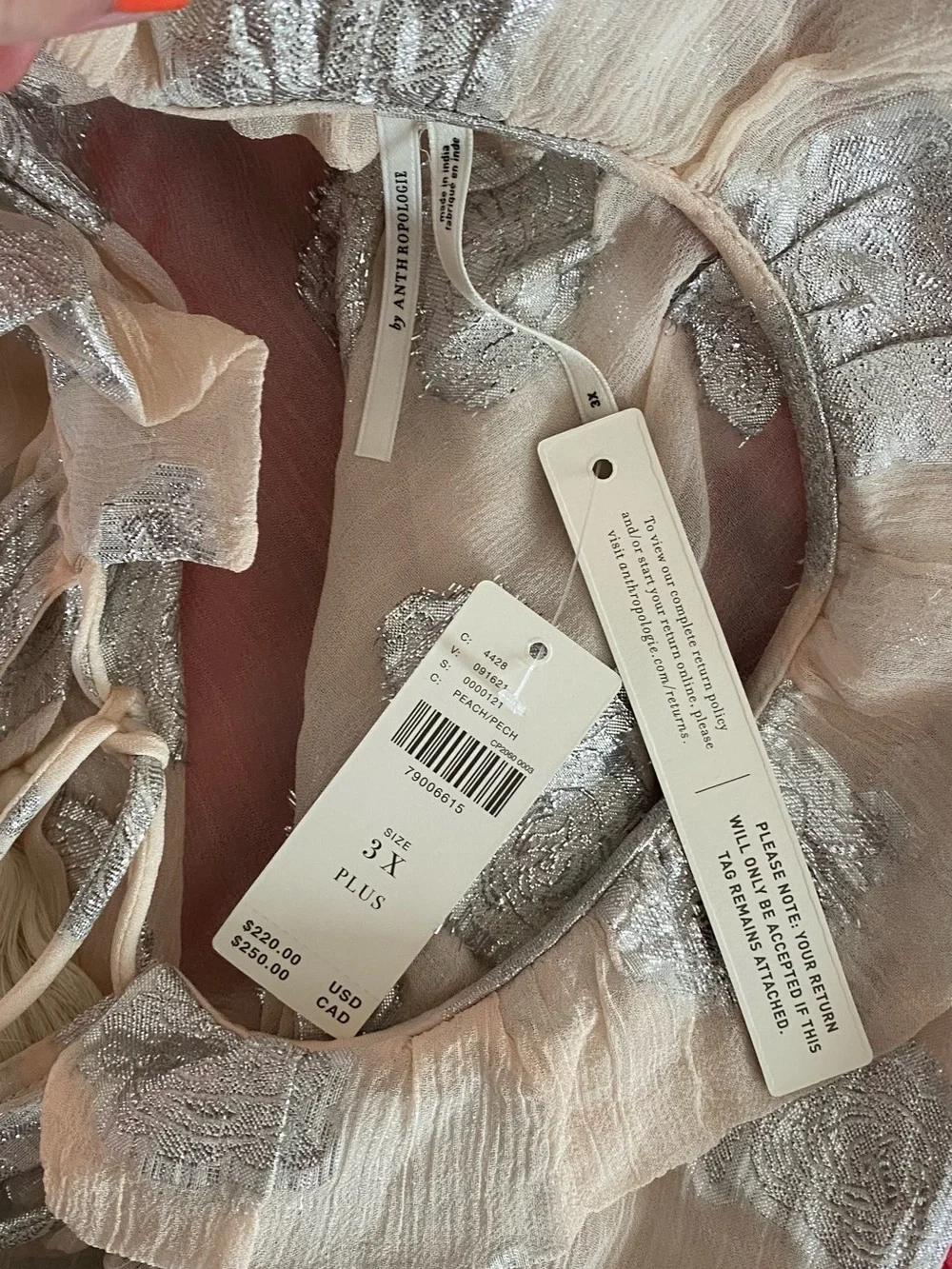 Anthropologie Cream and Silver Tassel Tie Long Metallic Dot Maxi Dress 3X - Picture 6 of 6